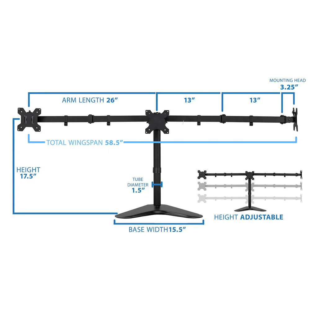 Mount-It! MI-2789 Triple Monitor Stand for 19 to 27" Screens - Image 6