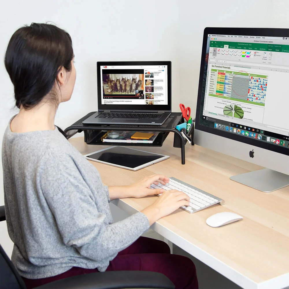 Mount-It! MI-7366 Metal Mesh Computer Monitor Stand and Riser with Pullout Drawer - Image 2