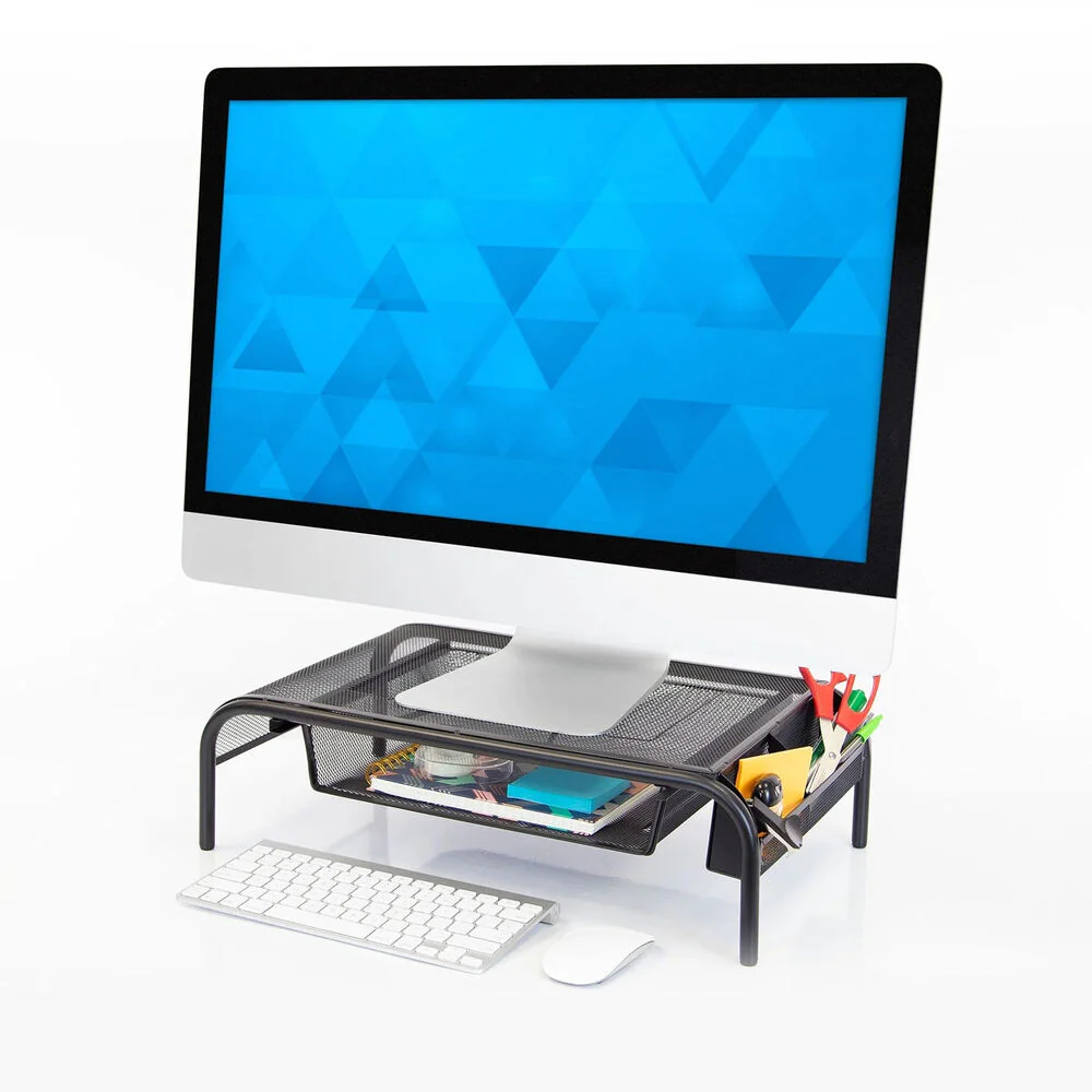 Mount-It! MI-7366 Metal Mesh Computer Monitor Stand and Riser with Pullout Drawer - Image 3