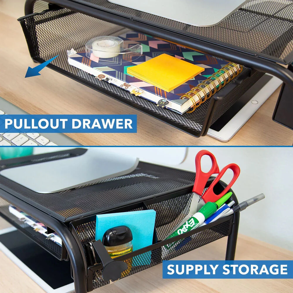 Mount-It! MI-7366 Metal Mesh Computer Monitor Stand and Riser with Pullout Drawer - Image 7