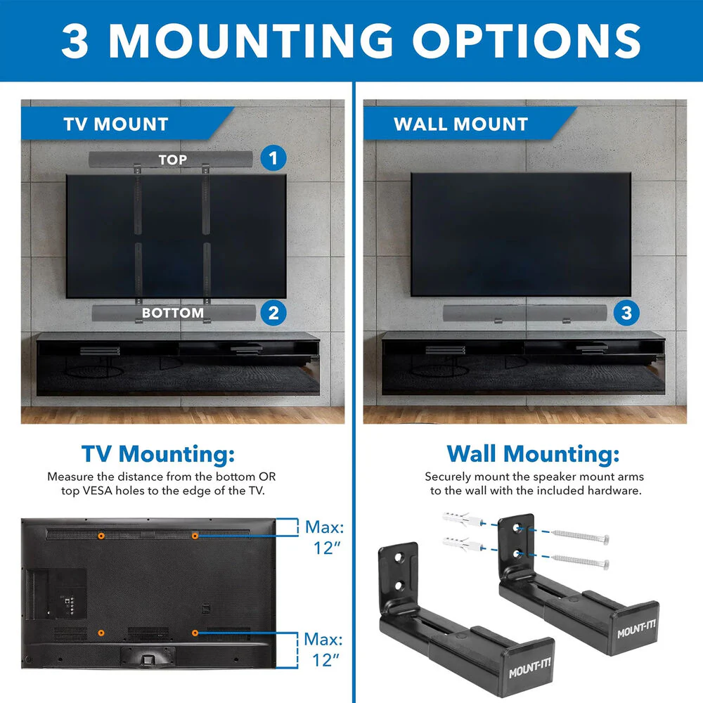 Mount-It! MI-SB50 Universal Soundbar Mount Brackets for TV And Wall Installation - Image 4
