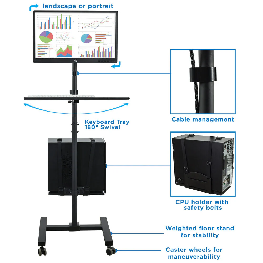 Mount-It! Mobile Cart with Monitor Mount and CPU Holder - Image 4