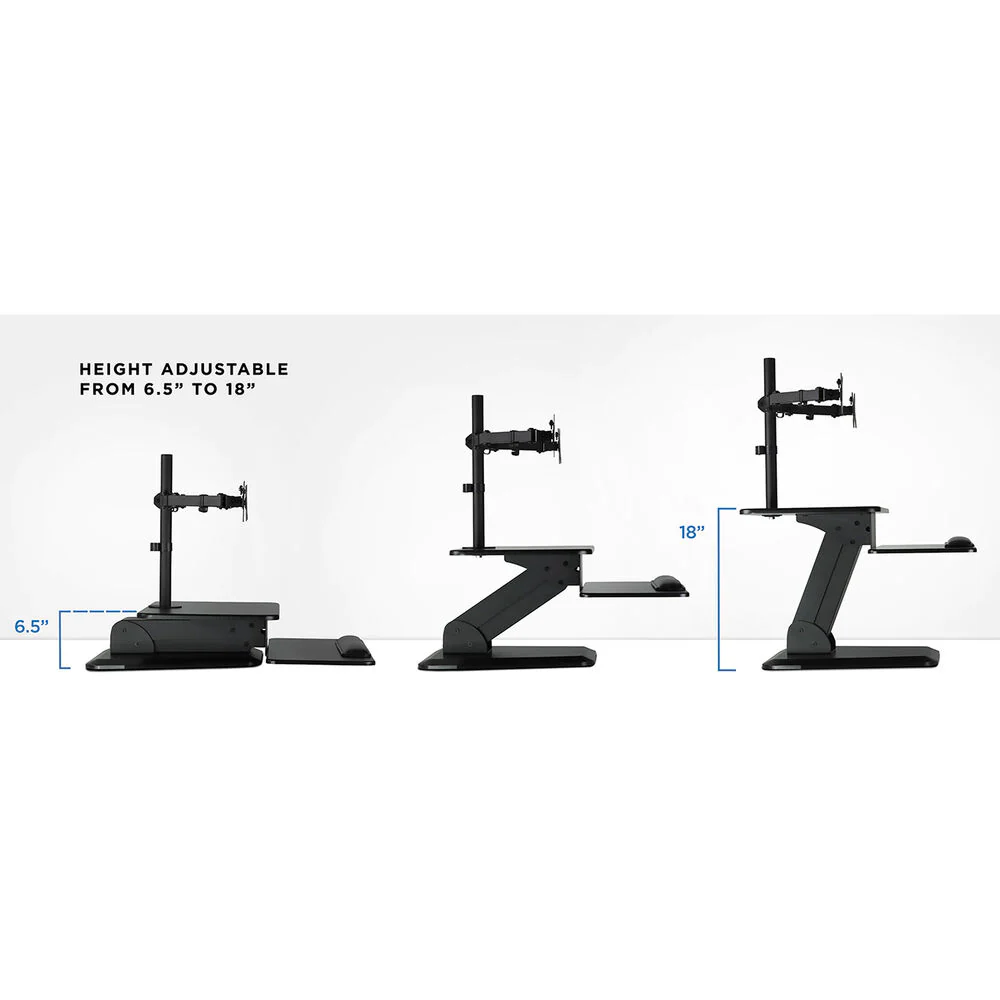 Mount-It! Sit Stand Standing Desk Converter with Dual Monitor Mount Combo (Black) - Image 3