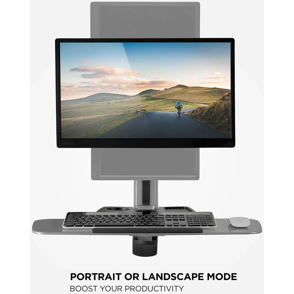 Mount-It! Wall Mounted Sit & Stand Single Monitor Workstation Arm with CPU Mount - Image 3