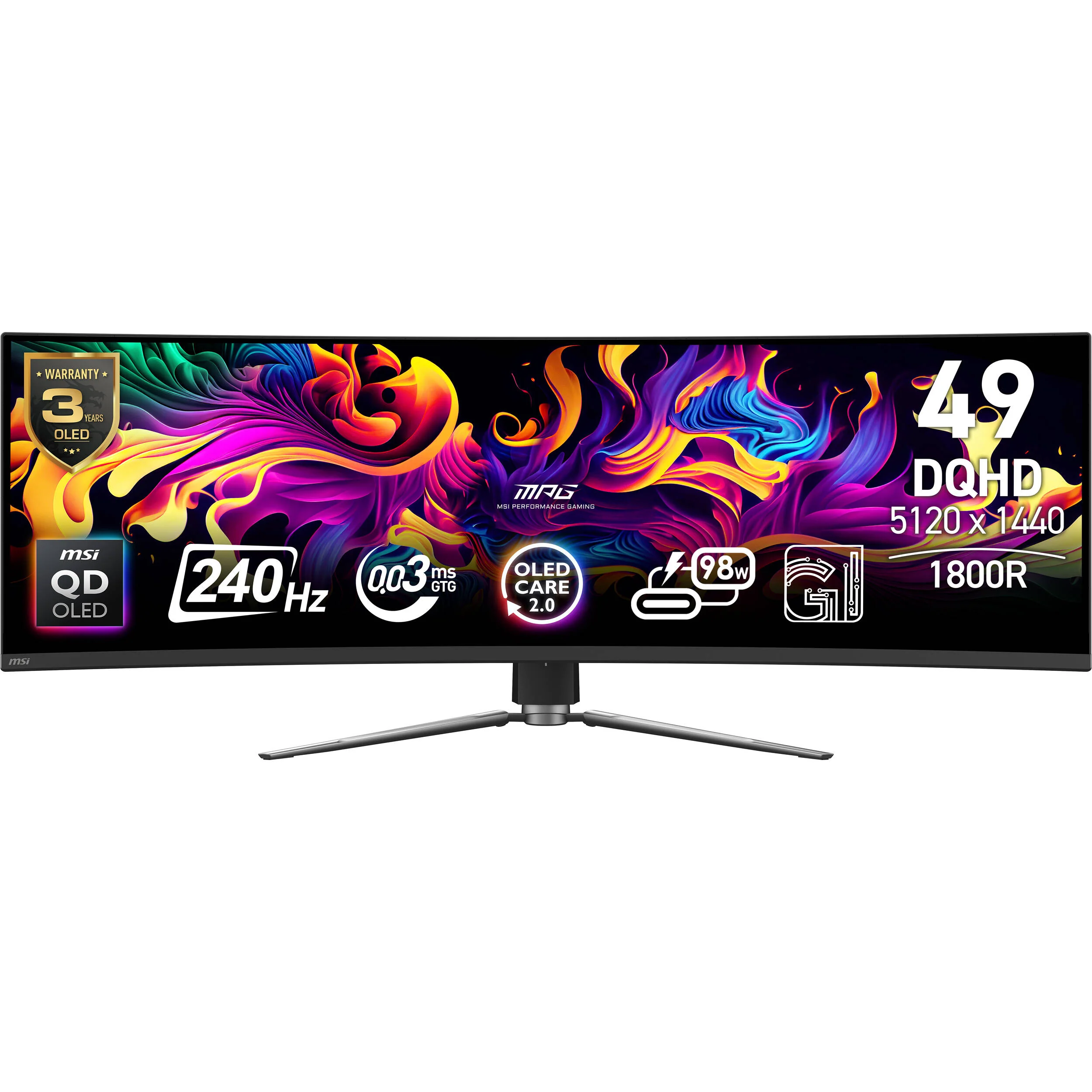 MSI MPG 491CQPX QD-OLED 49" 1440p HDR 240 Hz Curved Ultrawide Gaming Monitor - Image 2