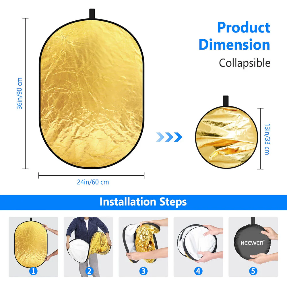 Neewer 5-in-1 Portable Lighting Reflector/Diffuser Kit (2 x 3') - Image 2