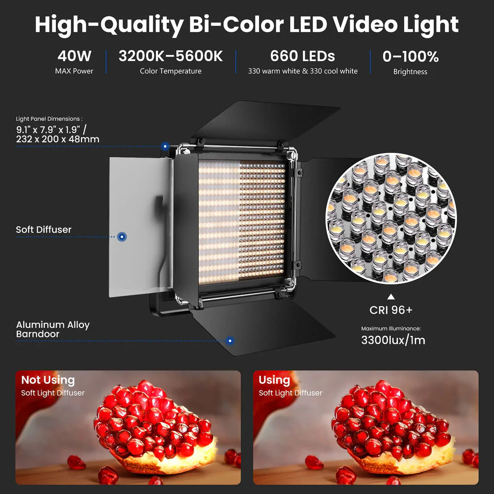 Neewer Bi-Color Video LED 2-Light Kit with Stands - Image 2