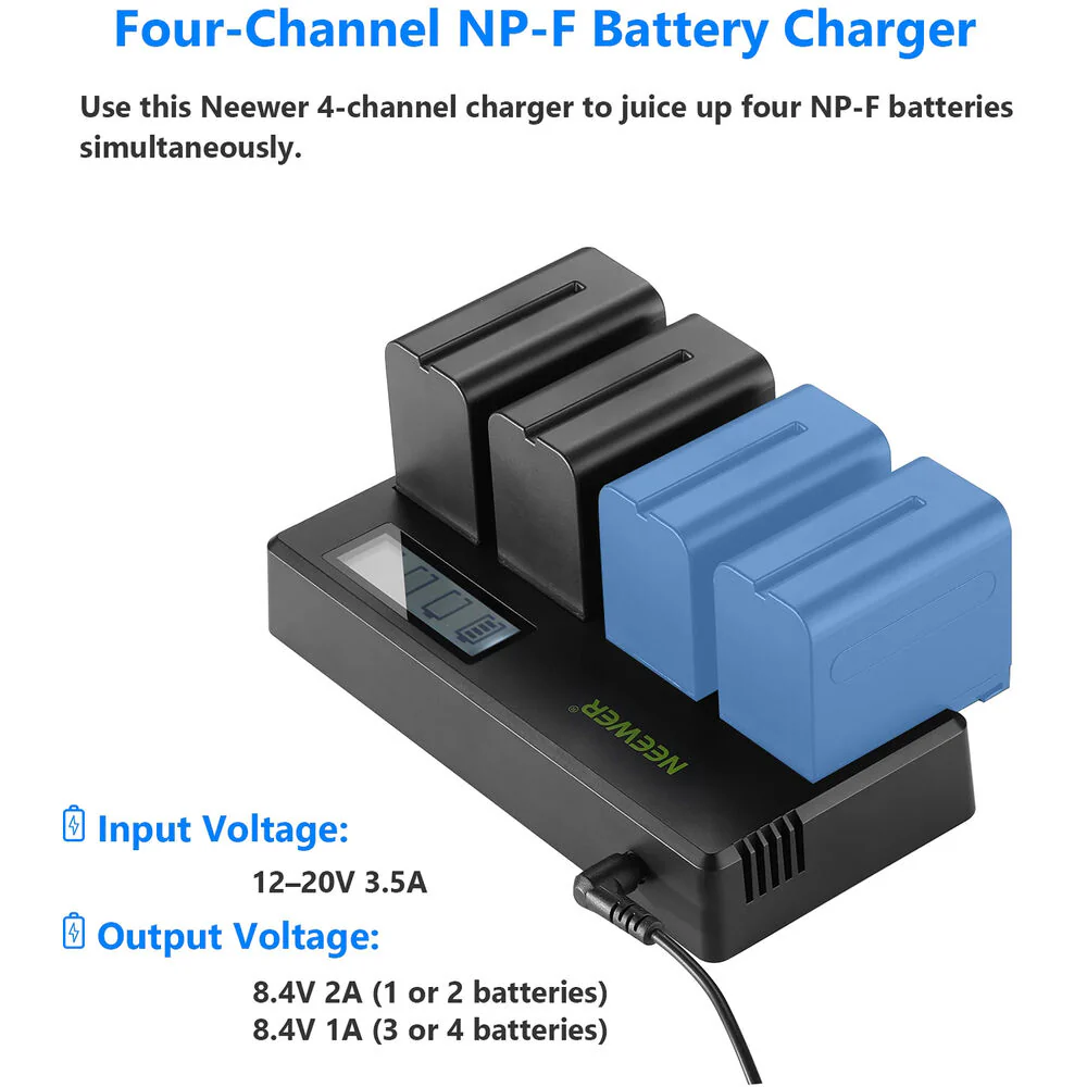 Neewer DP-F970 4-Bay L-Series Battery Charger with LCD - Image 2