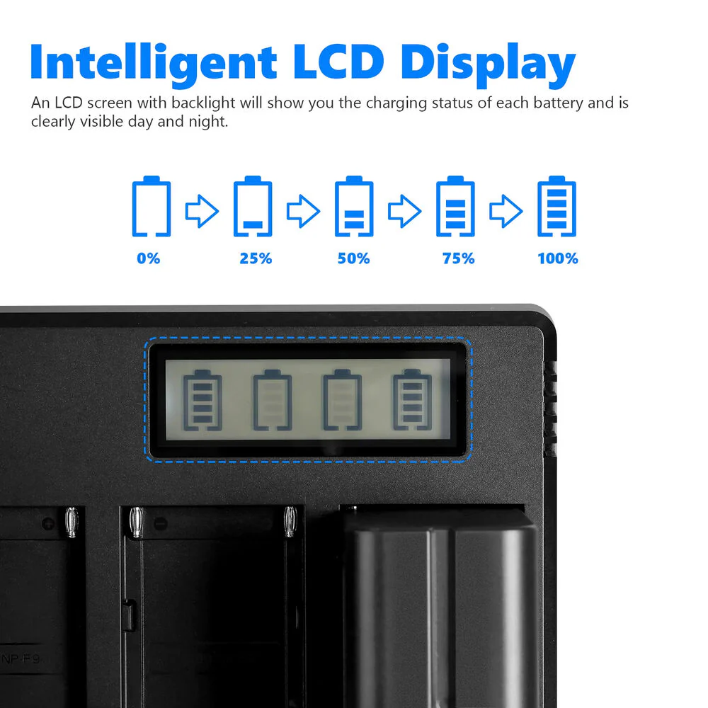 Neewer DP-F970 4-Bay L-Series Battery Charger with LCD - Image 6