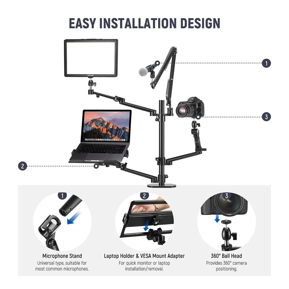 Neewer DS007 Overhead Camera Stand Desk Mount Rig - Image 2