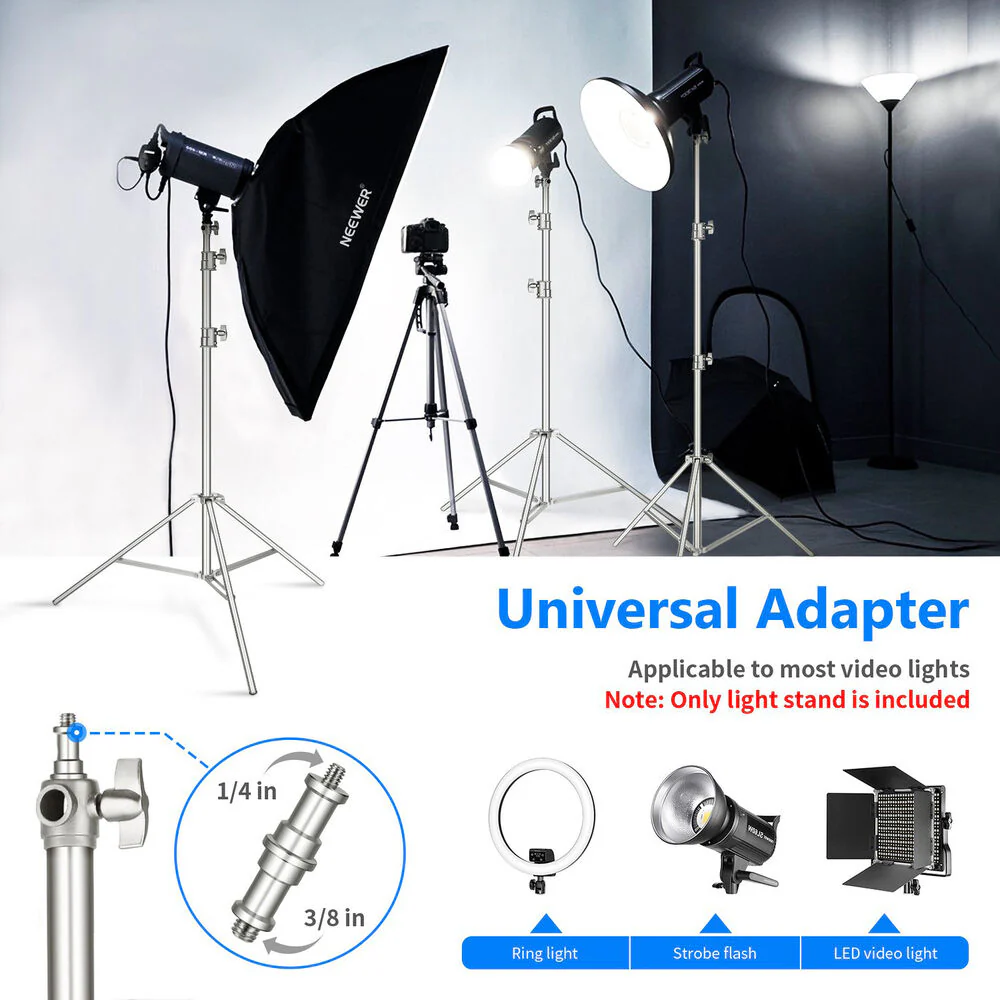 Neewer Heavy-Duty Stainless Steel Light Stand with Universal Adapter (9.8') - Image 5