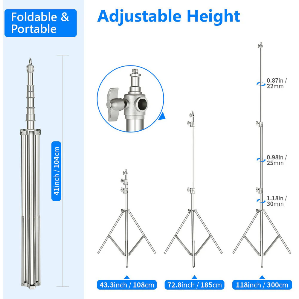 Neewer Heavy-Duty Stainless Steel Light Stand with Universal Adapter (9.8') - Image 6