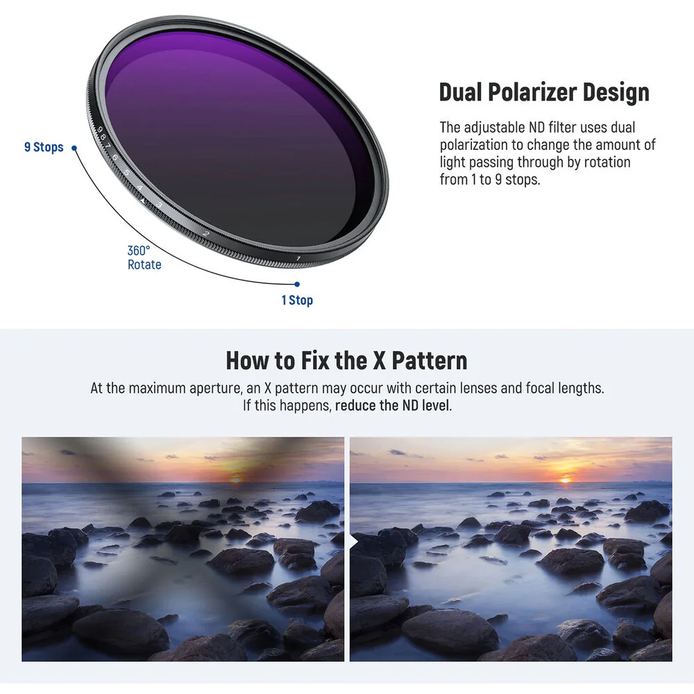 Neewer MRC Variable ND Filter with Lens Cap (67mm, 1 to 9-Stop) - Image 6