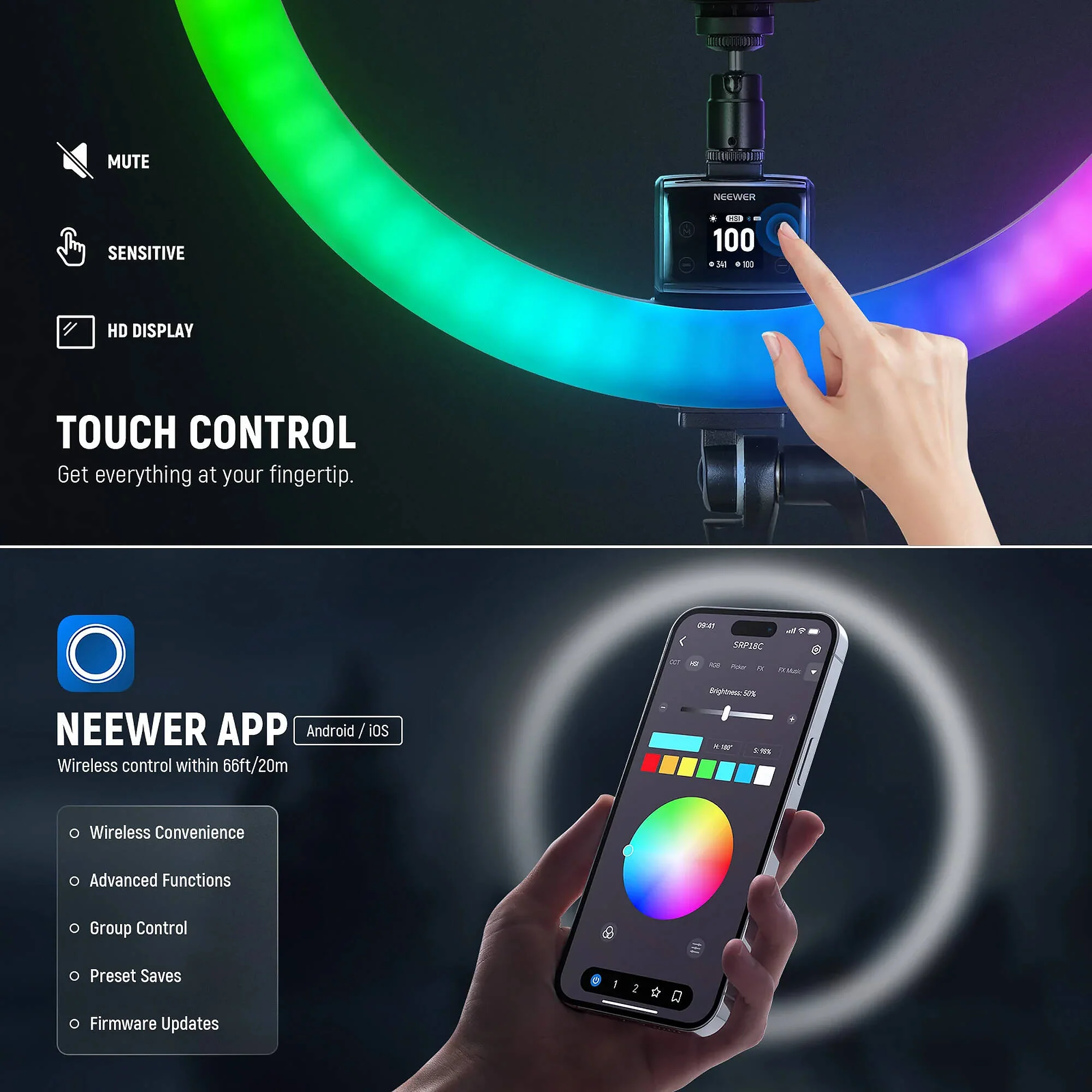Neewer SRP18C RGB LED Ring Light Kit (18") - Image 5