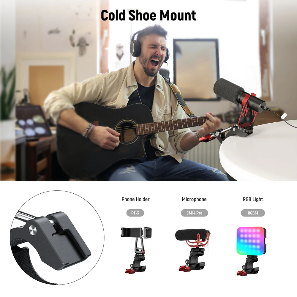 Neewer ST81 Super Clamp with Cold Shoe (Red Knob) - Image 4