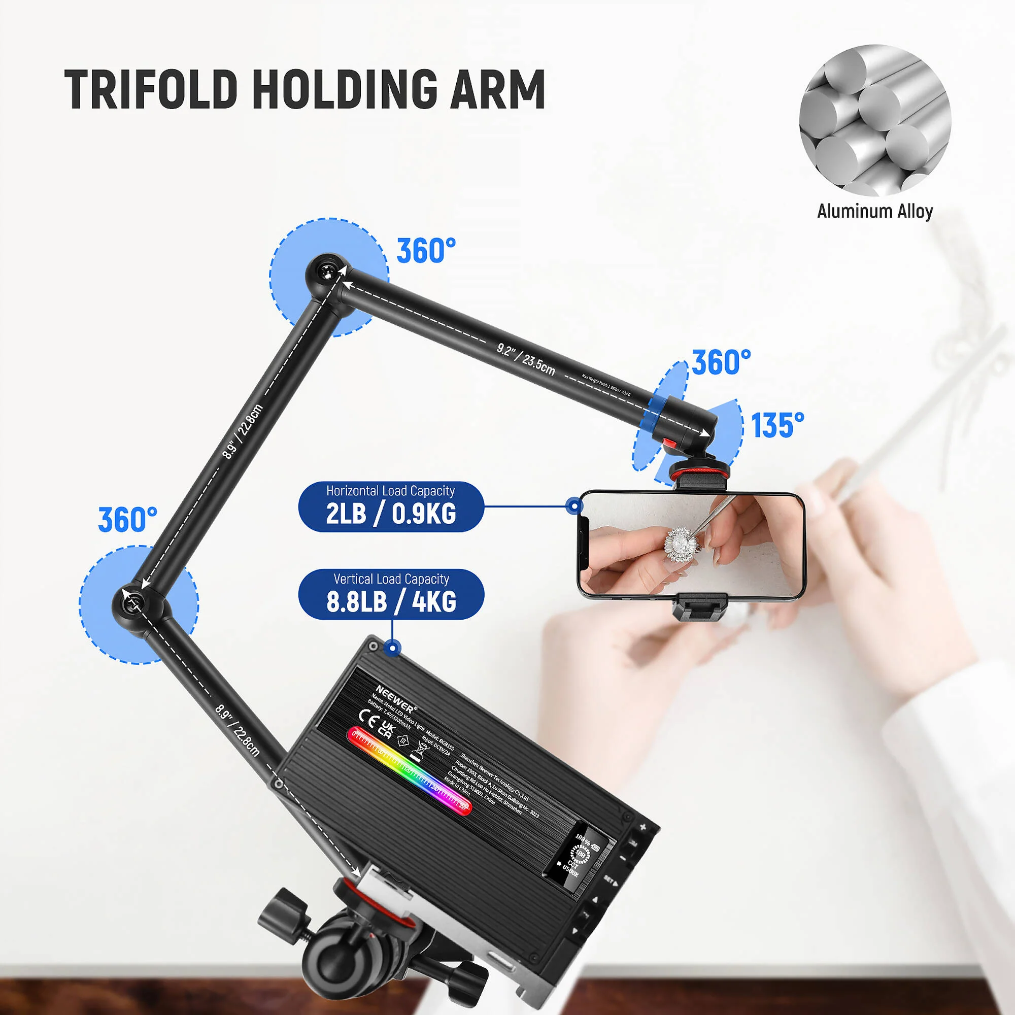 Neewer TL253A Tabletop Stand with MH022 Flexible Arm - Image 3