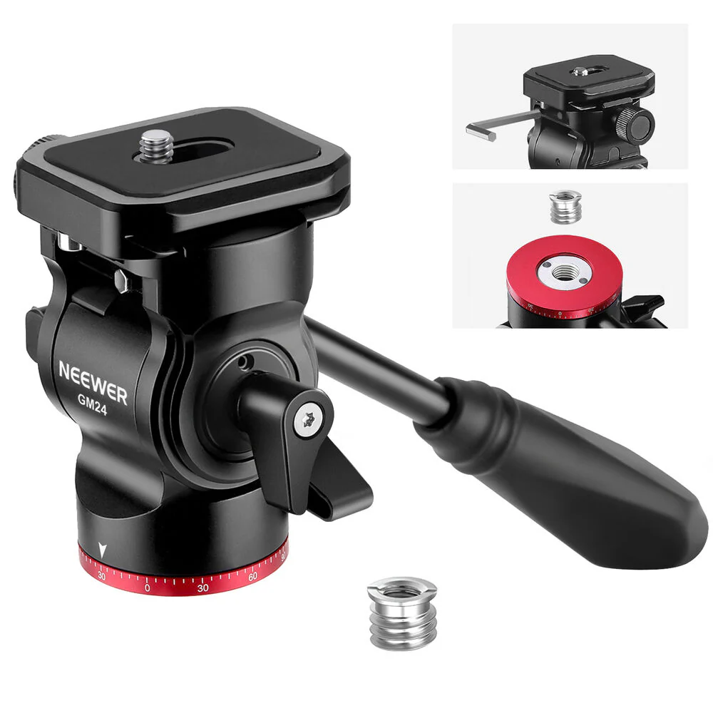 Neewer Upgraded GM24 Metal Fluid Tripod Head (Black/Red) - Image 2