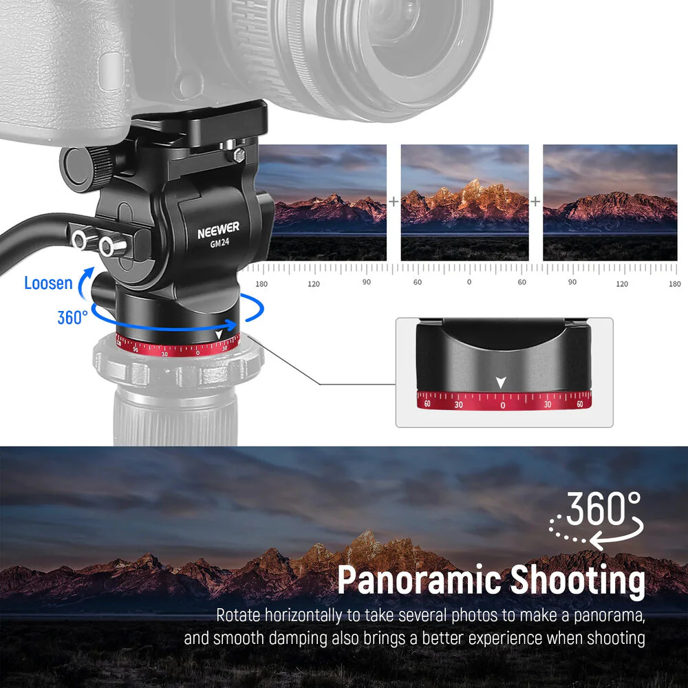 Neewer Upgraded GM24 Metal Fluid Tripod Head (Black/Red) - Image 6
