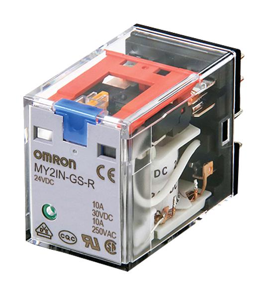 OMRON INDUSTRIAL AUTOMATION MY2IN-GS-R DC24 Power Relay, Miniature, DPDT, 24 VDC, 10 A, MY-GS-R Series, Socket, Latching