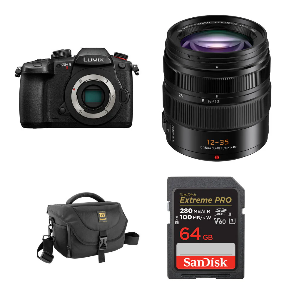 Panasonic Lumix GH5 II Mirrorless Camera with 12-35mm f/2.8 Lens and Basic Bundle (Black)