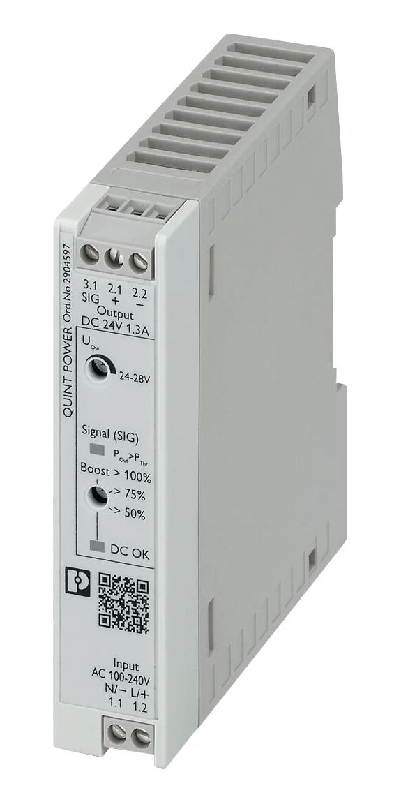 PHOENIX CONTACT 2904597 AC/DC DIN Rail Power Supply (PSU), Laboratory Equipment, 1 Output, 30 W, 24 VDC, 1.3 A QUINT4-PS/1AC/24DC/1.3/SC