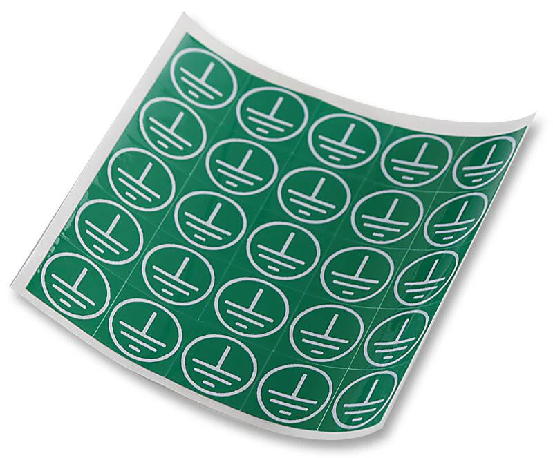 PRO POWER 7827355 Label, Earth, Vinyl, White on Green, Self Adhesive, 12.5mm x 12.5mm, Pack of 100