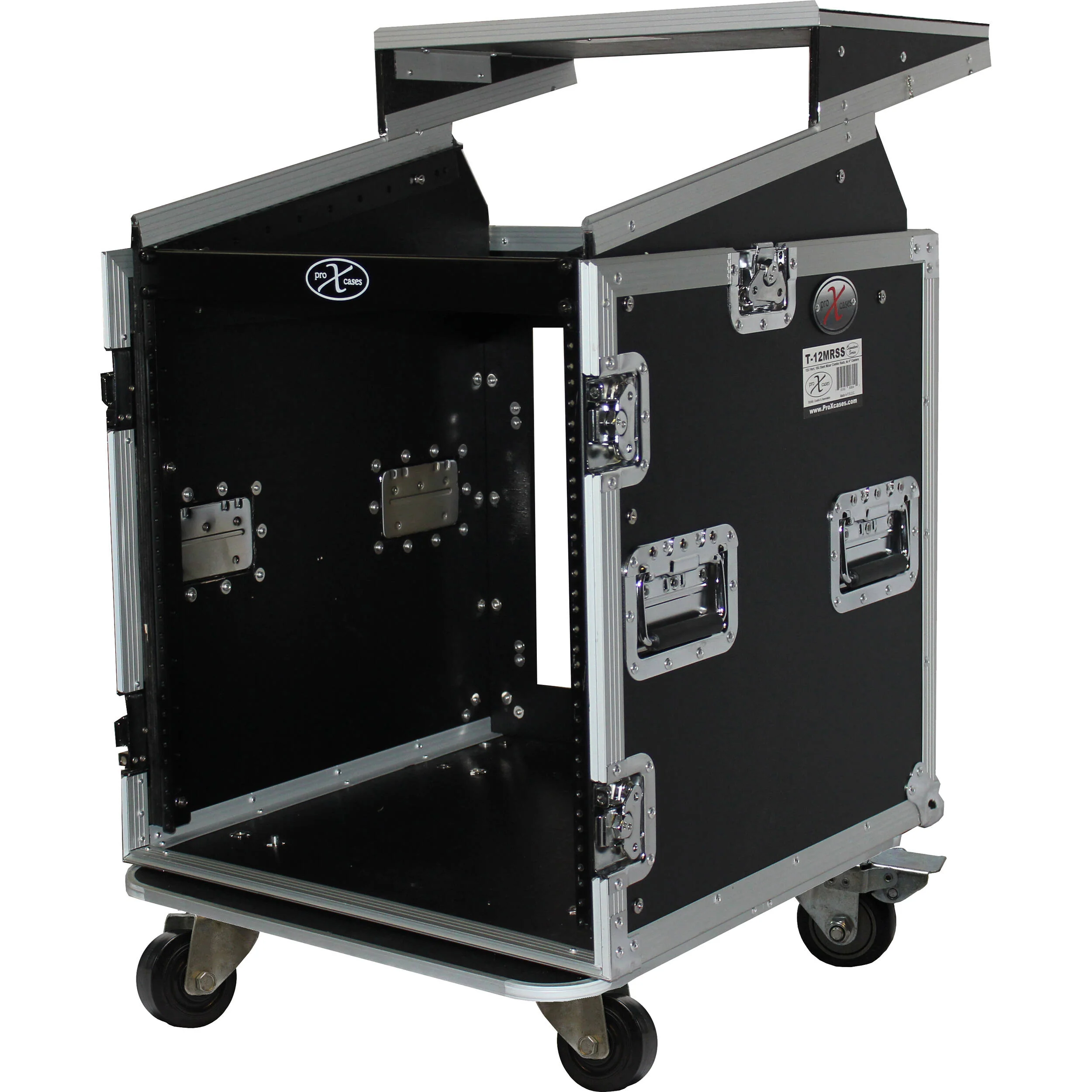 ProX 12U Vertical Rack Front load with 10U Top Mixer DJ Combo Flight Case with Laptop Shelf and Casters - Image 2