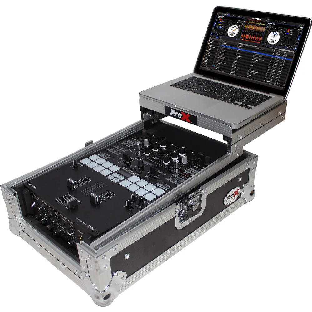 ProX XS-DJMS9LT Flight Case with Sliding Laptop Shelf for Pioneer DJM-S9 Mixer (Silver on Black) - Image 8