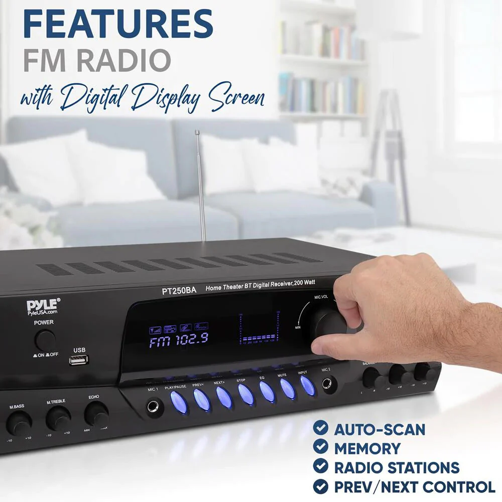 Pyle Home PT250BA Stereo Receiver with Bluetooth - Image 6