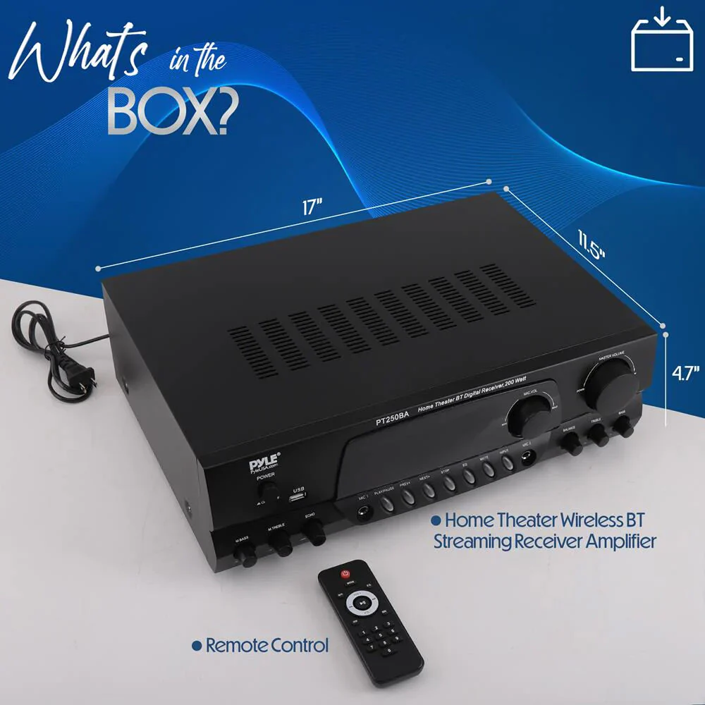 Pyle Home PT250BA Stereo Receiver with Bluetooth - Image 7