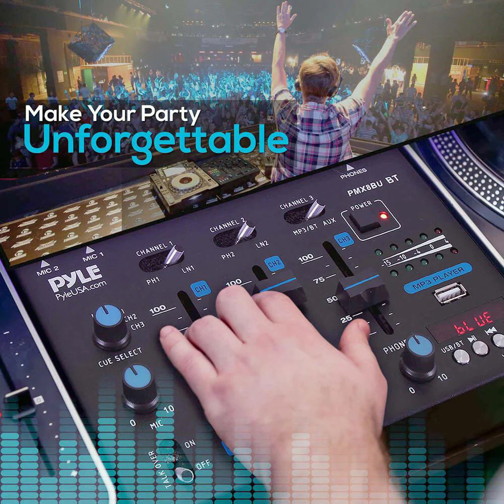 Pyle Pro PMX8BU Wireless 3-Channel DJ Mixer with Bluetooth - Image 3