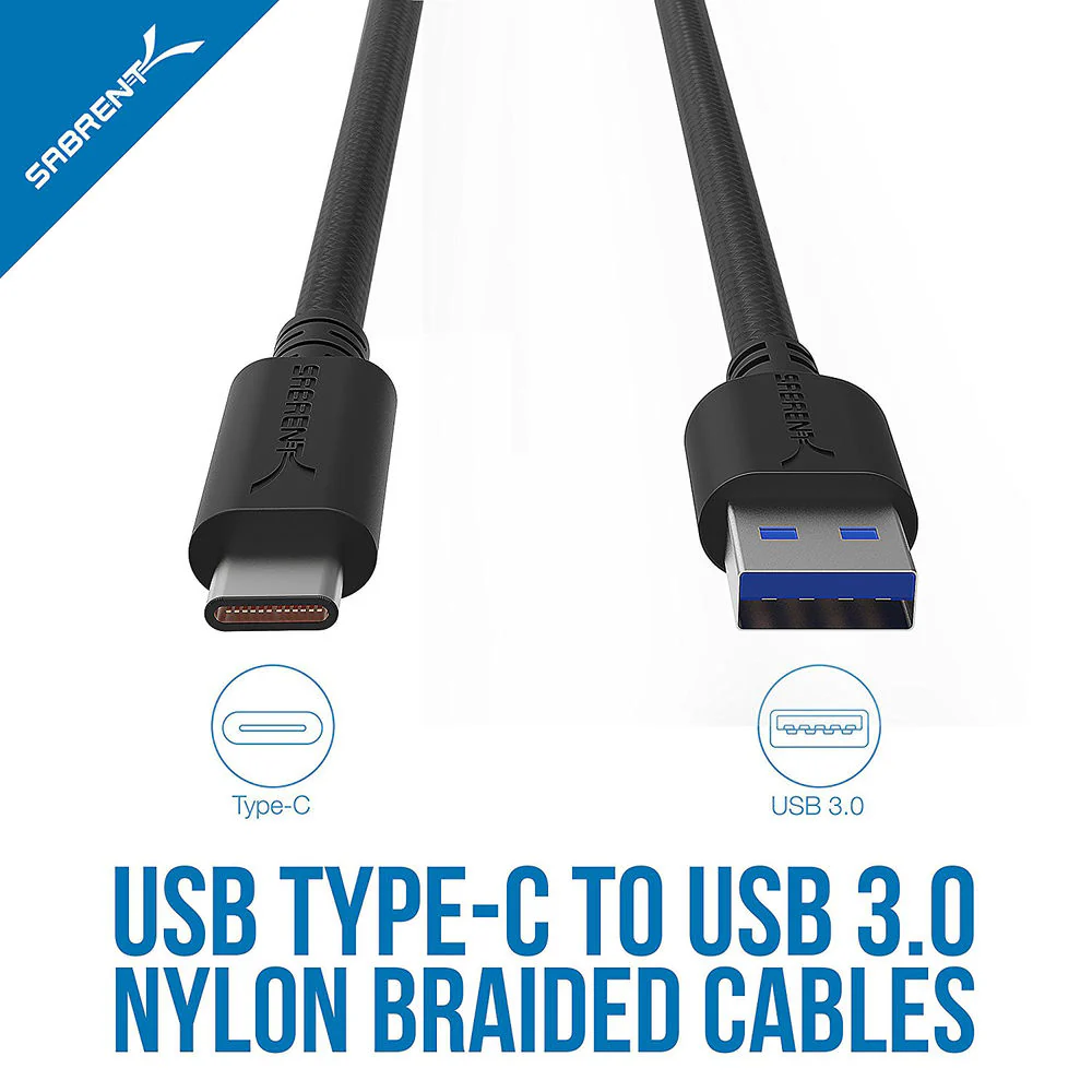 Sabrent USB 3.0 to USB-C Sync and Charge Cable 3x6' - Braided Nylon - Image 3