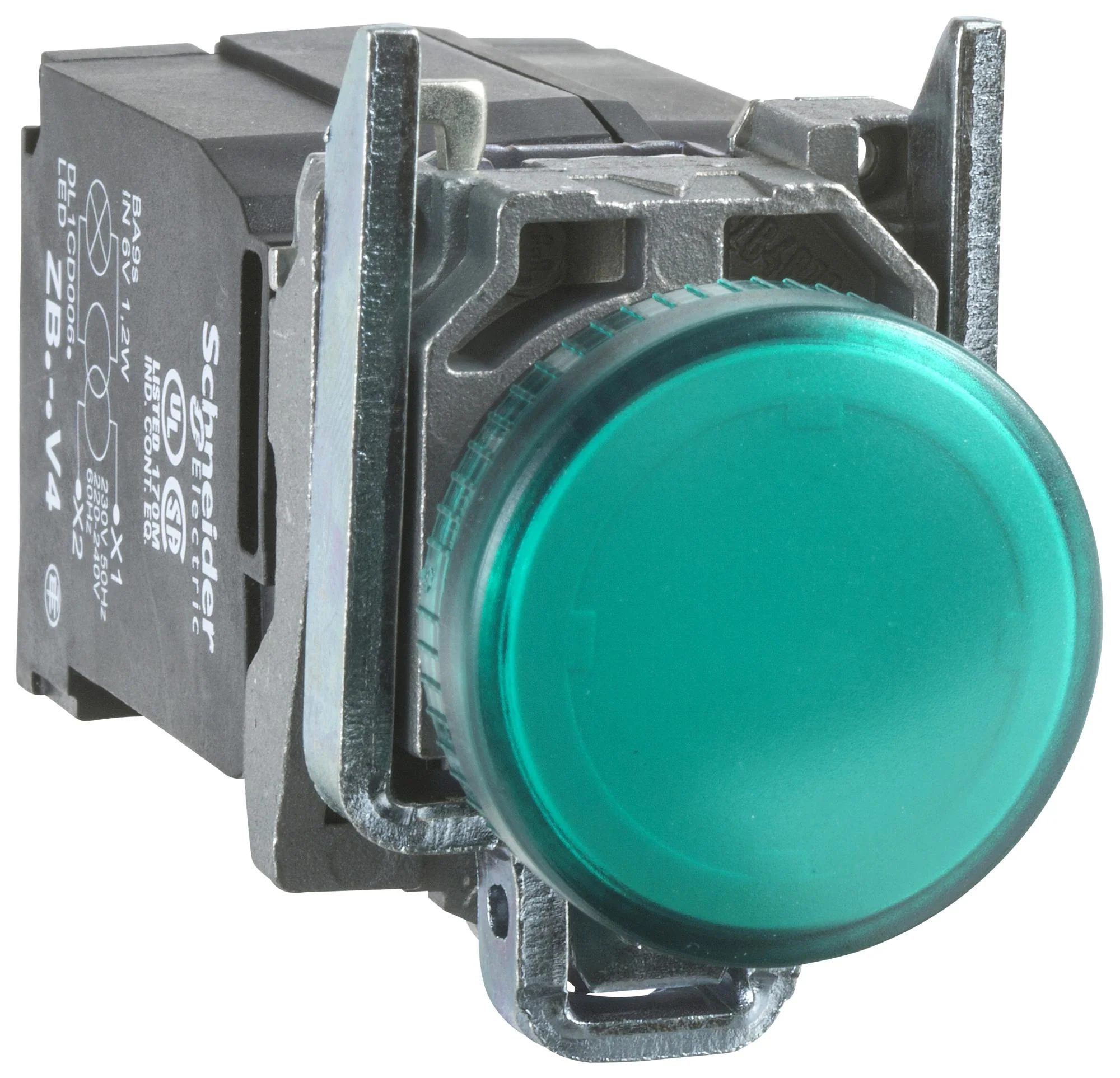 SCHNEIDER ELECTRIC XB4BV8B3 LED Panel Mount Indicator, Green, 460 VAC, 22 mm, IP66, IP67, IP69, IP69K, NEMA 4X, NEMA 13