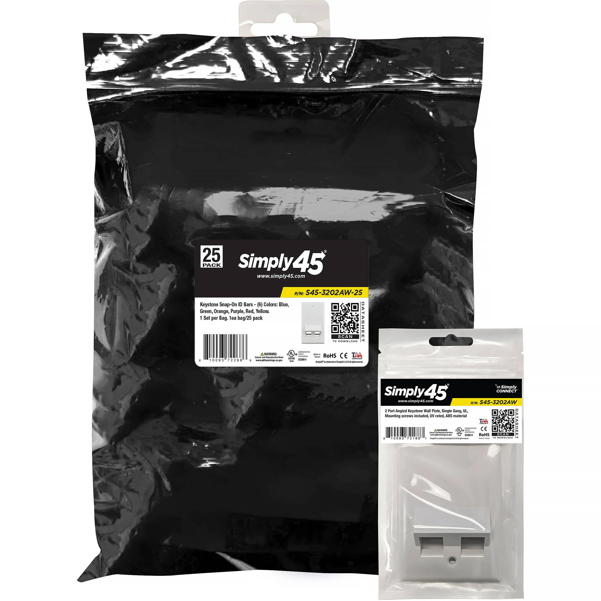 Simply45 S45-3202AW-25 2-Port Single-Gang Angled Keystone Wall Plate (Gloss White, 25-Pack) - Image 3