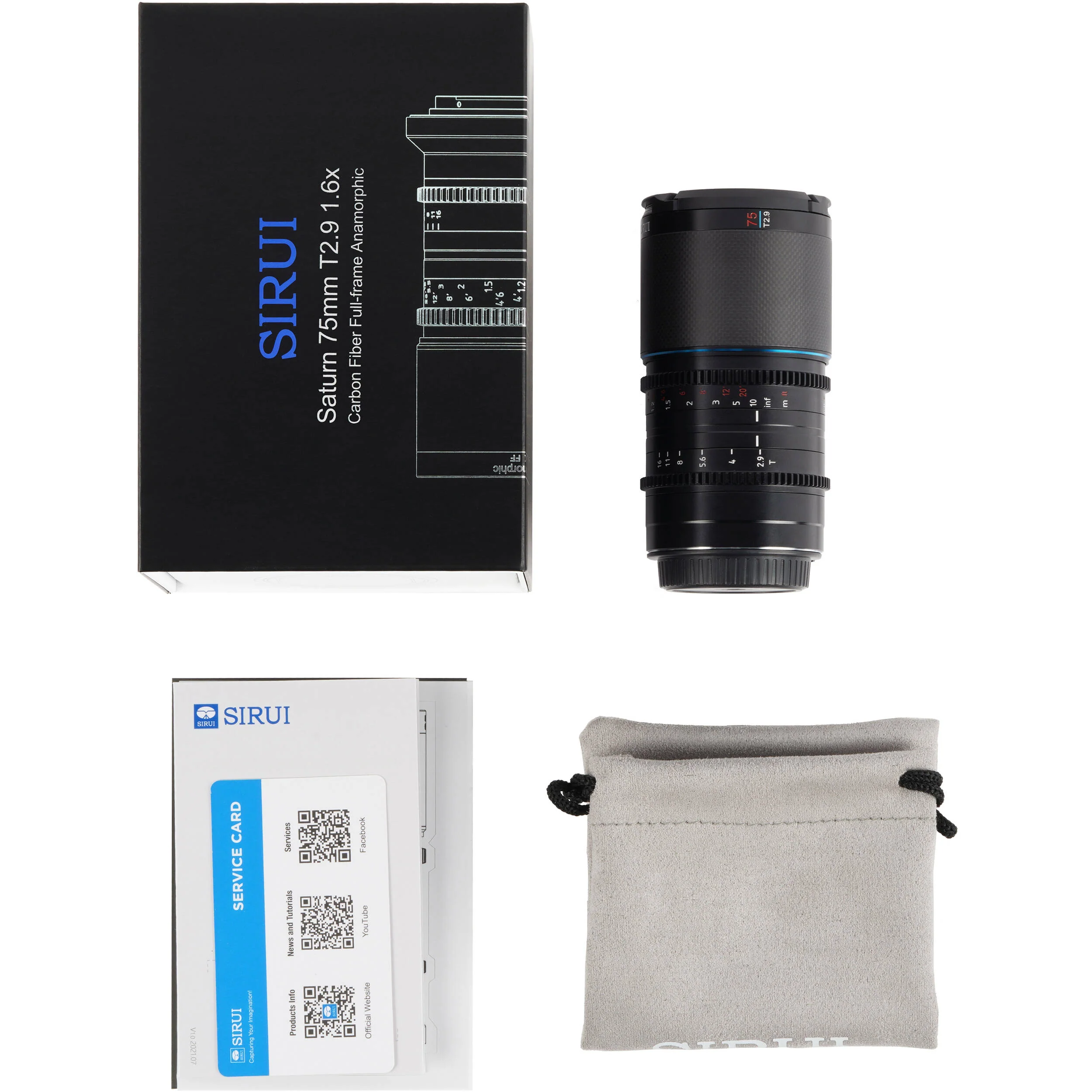 Sirui Saturn 75mm T2.9 1.6x Carbon Fiber Full-Frame Anamorphic Lens (Canon RF, Blue Flare) - Image 7