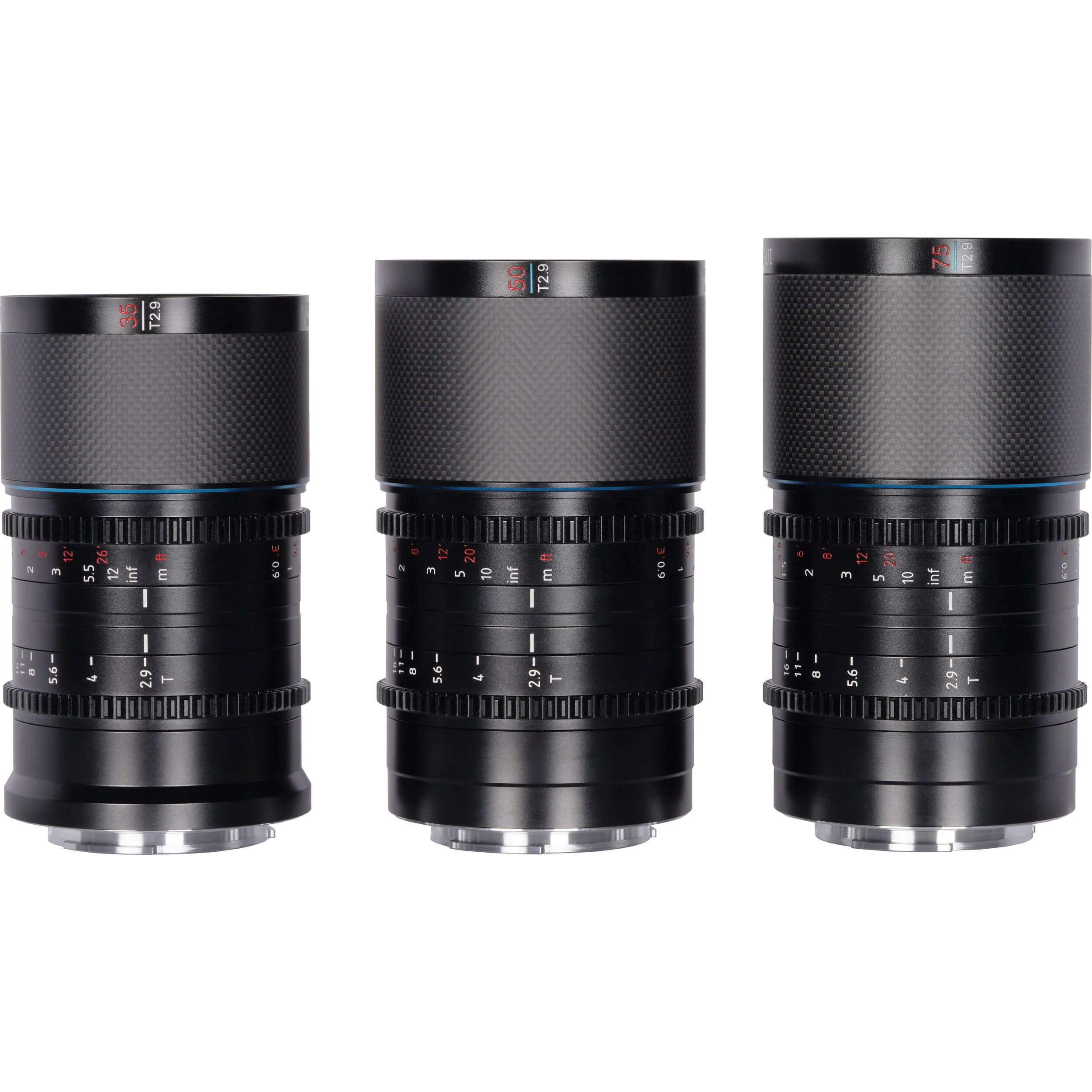 Sirui Saturn T2.9 1.6x Carbon Fiber Full-Frame Anamorphic 3-Lens Set (Leica L, Blue Flare) - Image 2