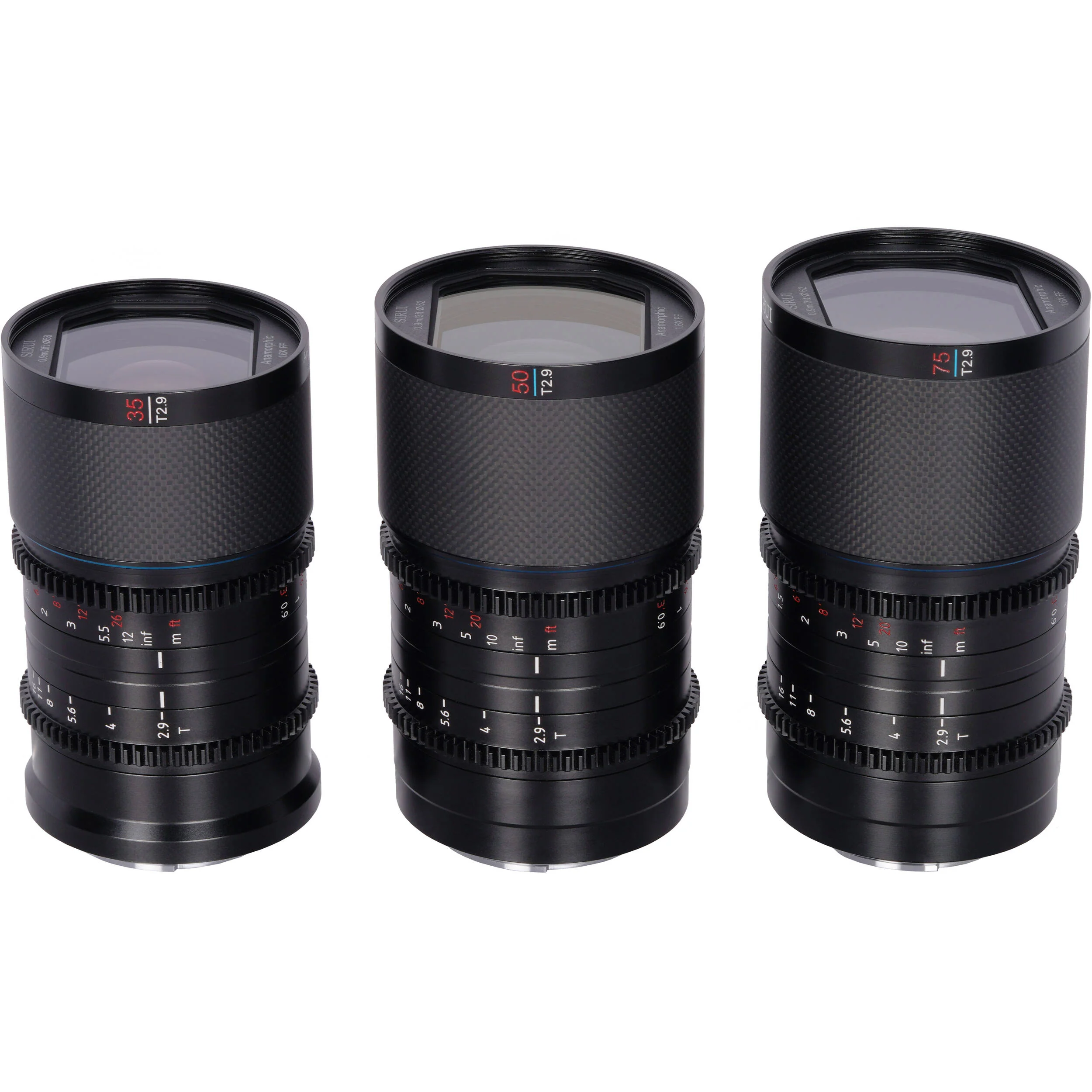 Sirui Saturn T2.9 1.6x Carbon Fiber Full-Frame Anamorphic 3-Lens Set (Leica L, Blue Flare) - Image 3