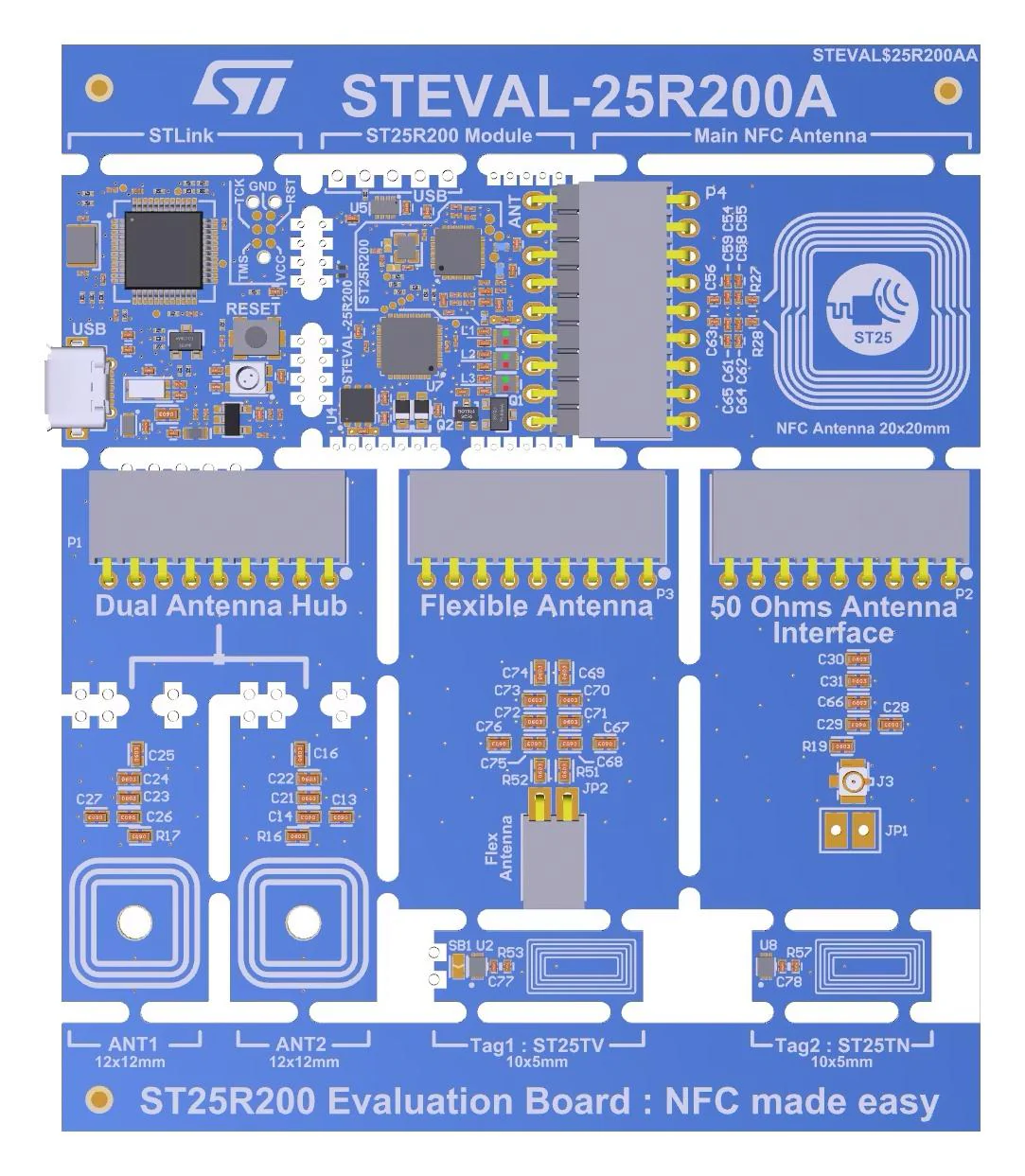 STMICROELECTRONICS STEVAL-25R200SA Discovery Board, ST25R200, High-Performance NFC Reader