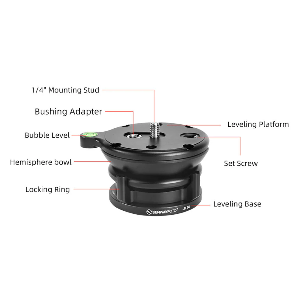Sunwayfoto LB-68 Leveling Base&nbsp;with External Bubble Level (Black) - Image 2