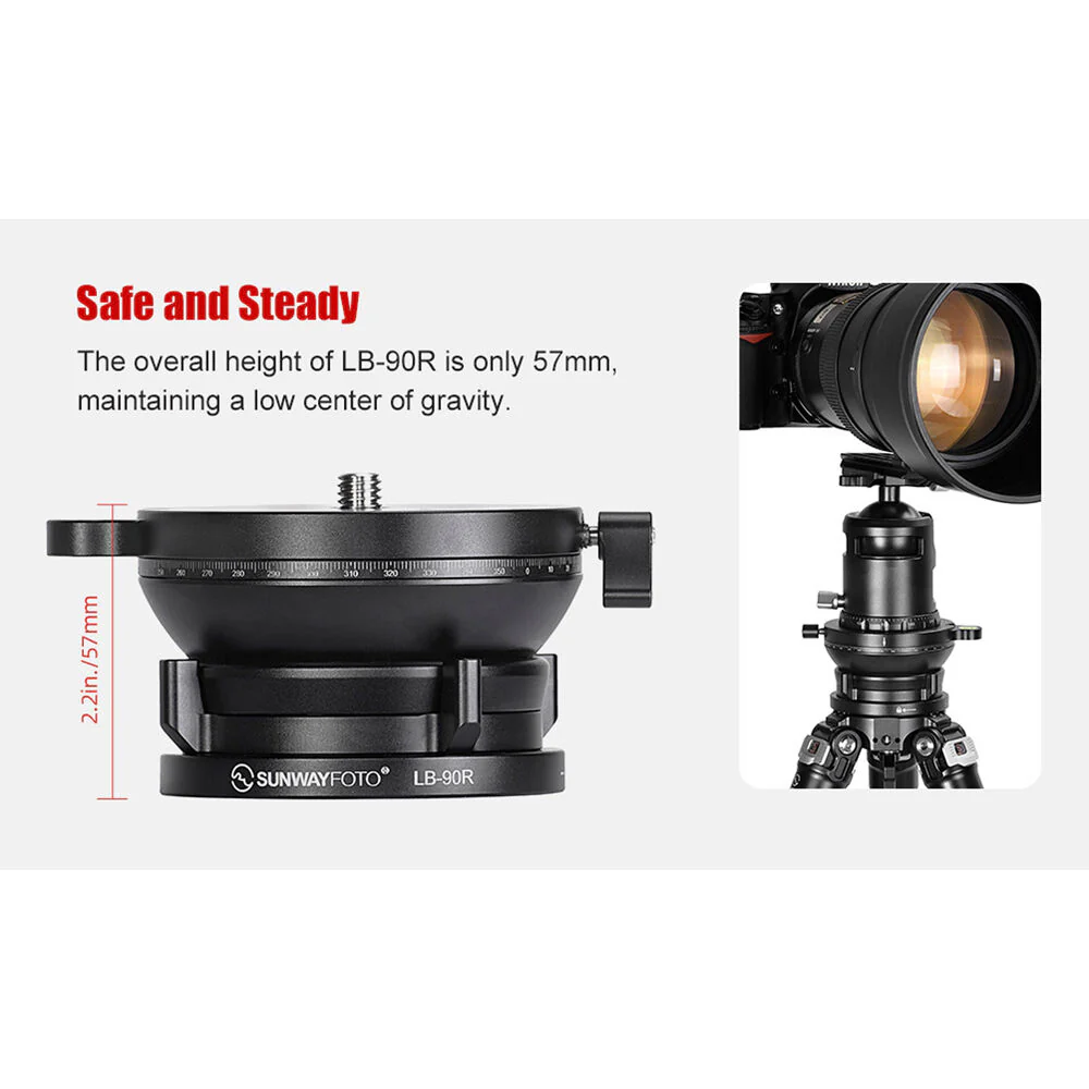 Sunwayfoto LB-90R Leveling Base&nbsp;with Panoramic Platform and External Bubble Level (Black) - Image 6