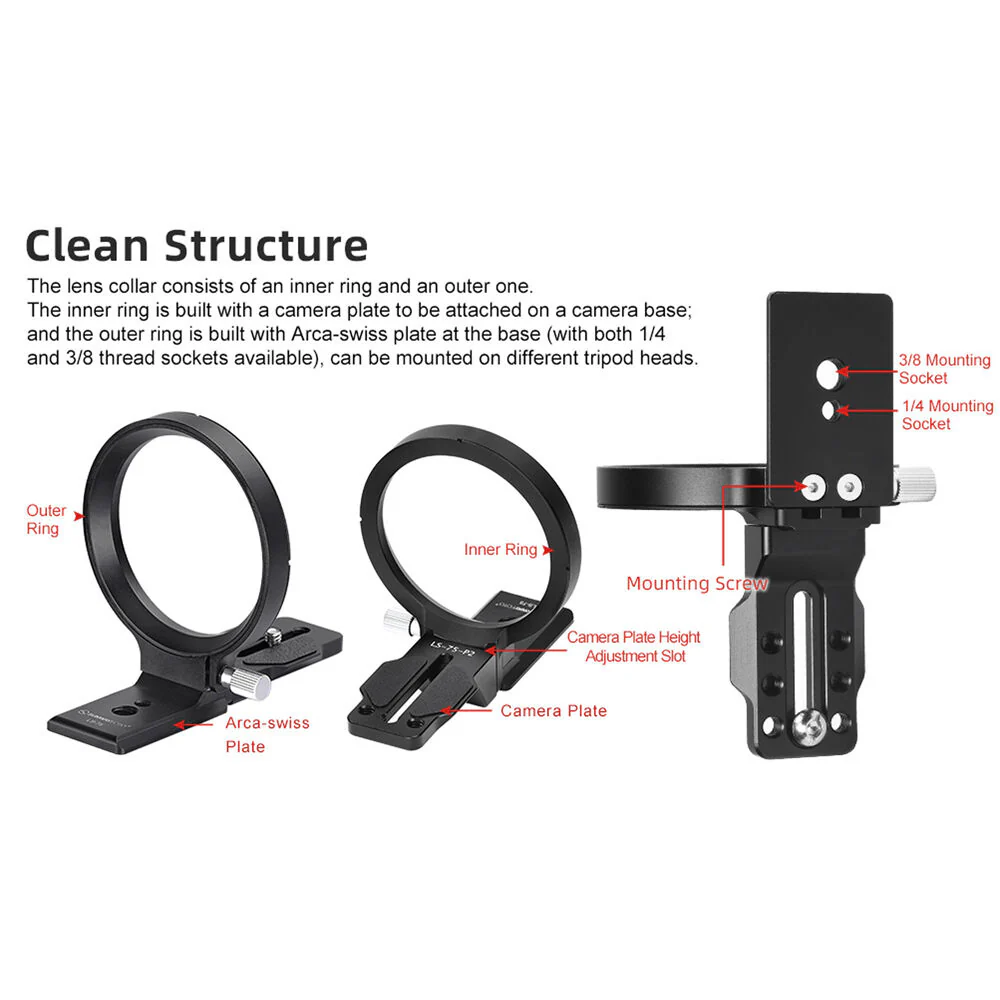 Sunwayfoto LS-63 Ring Lens Support with Arca-Type Collar - Image 3