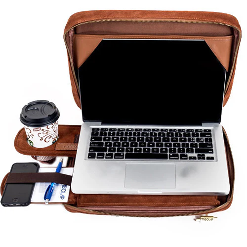 TaboLap Workstation Laptop Case for up to 13" Device (Suede Leather, Saddle Brown) - Image 9