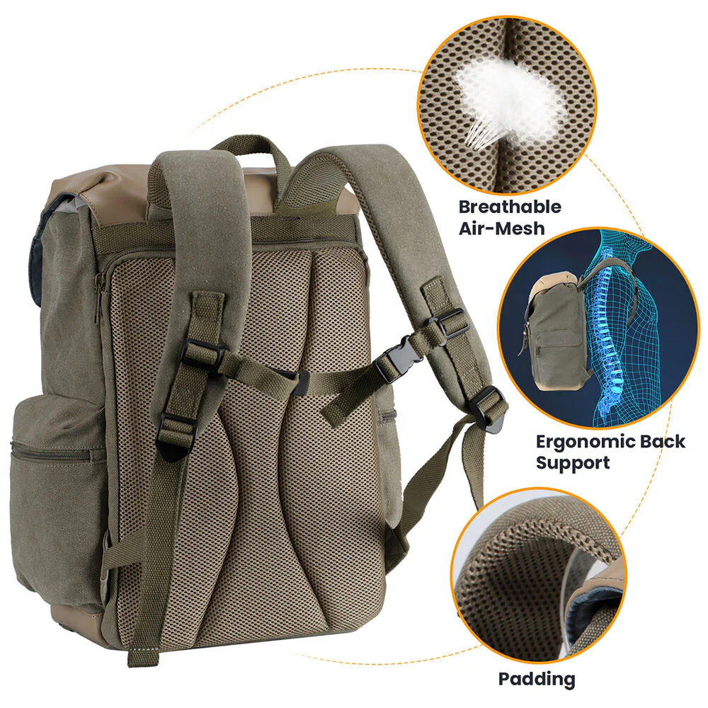 TARION M02 Canvas Camera Backpack (Green, 14.5L) - Image 6