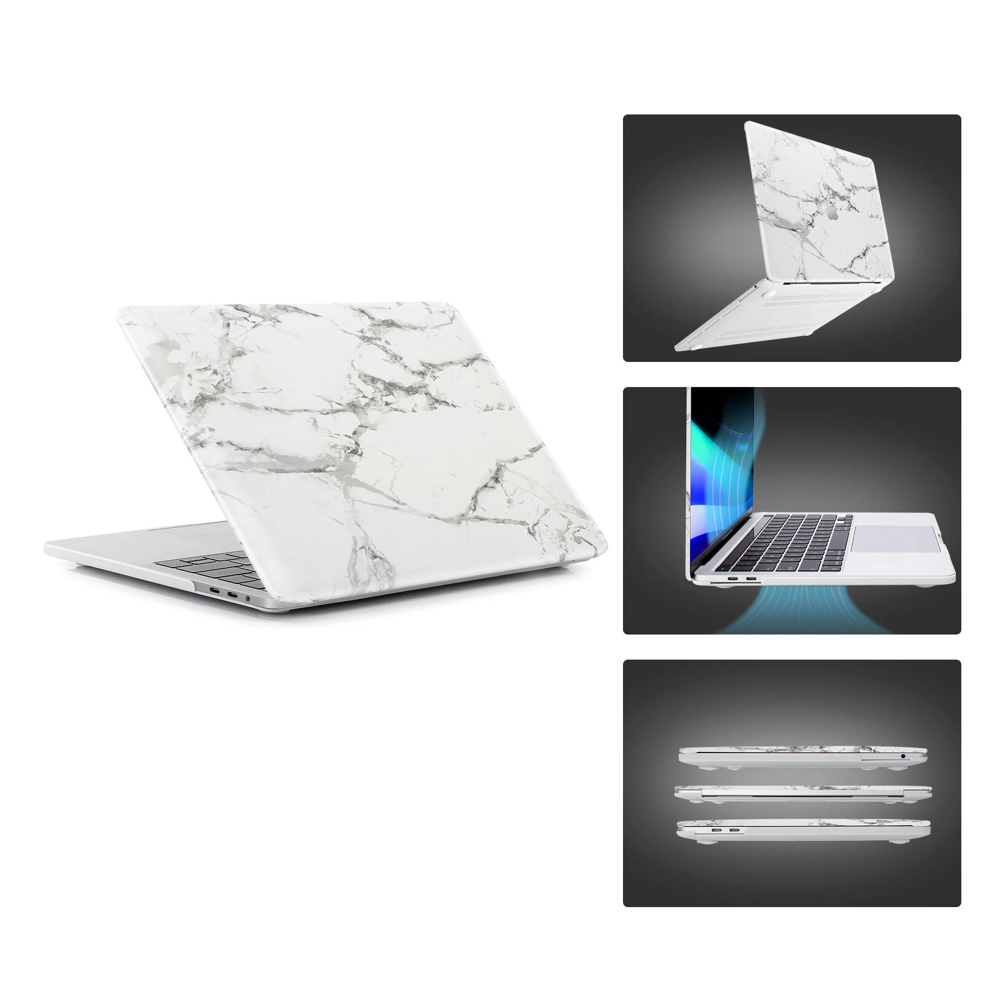 TechProtectus Hard-Shell Case with Keyboard Cover and Screen Protector for Apple 13" MacBook Pro M1/M2 (White Marble) - Image 3