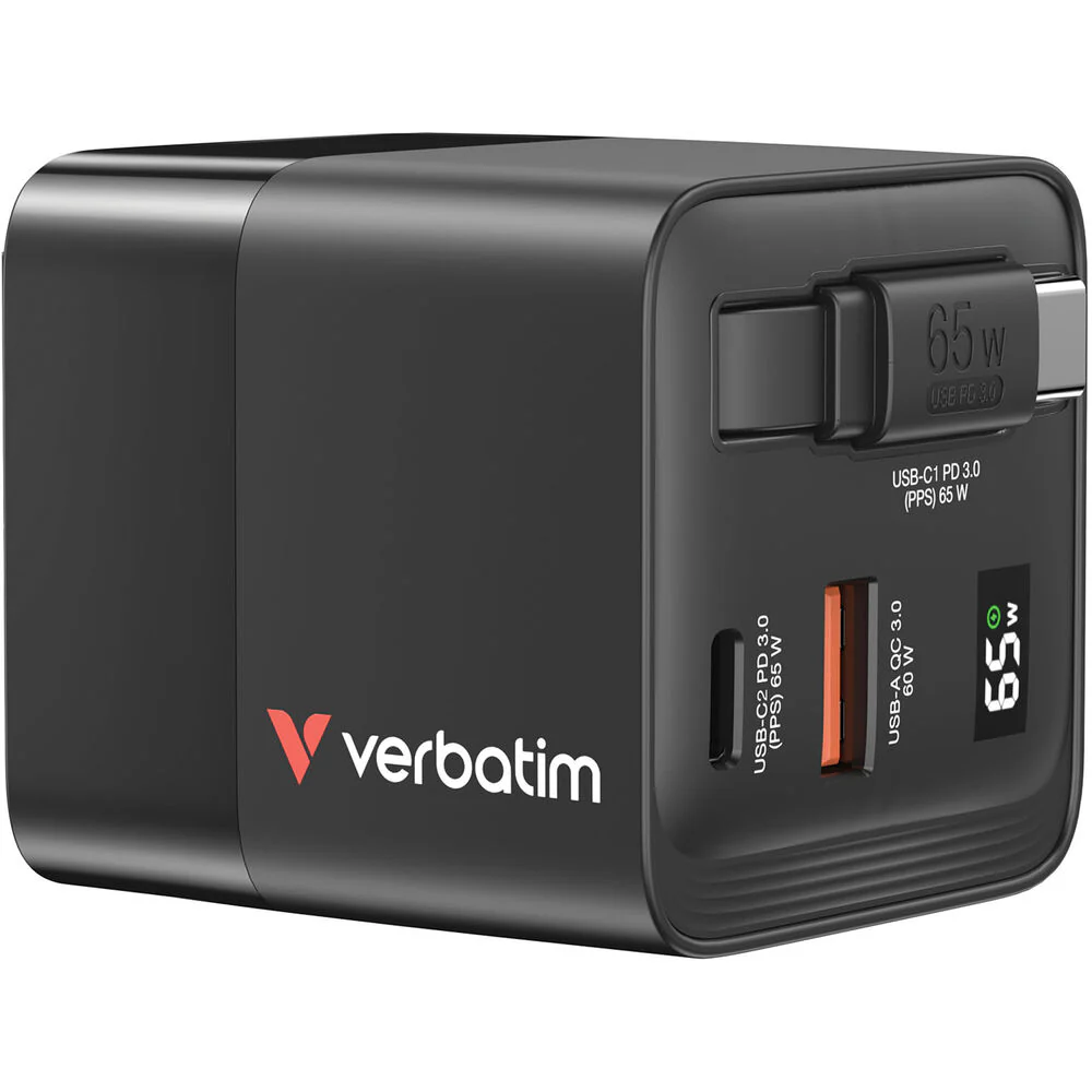 Verbatim 65W 2-Port USB GaN Charger with Retractable Cable - Image 3