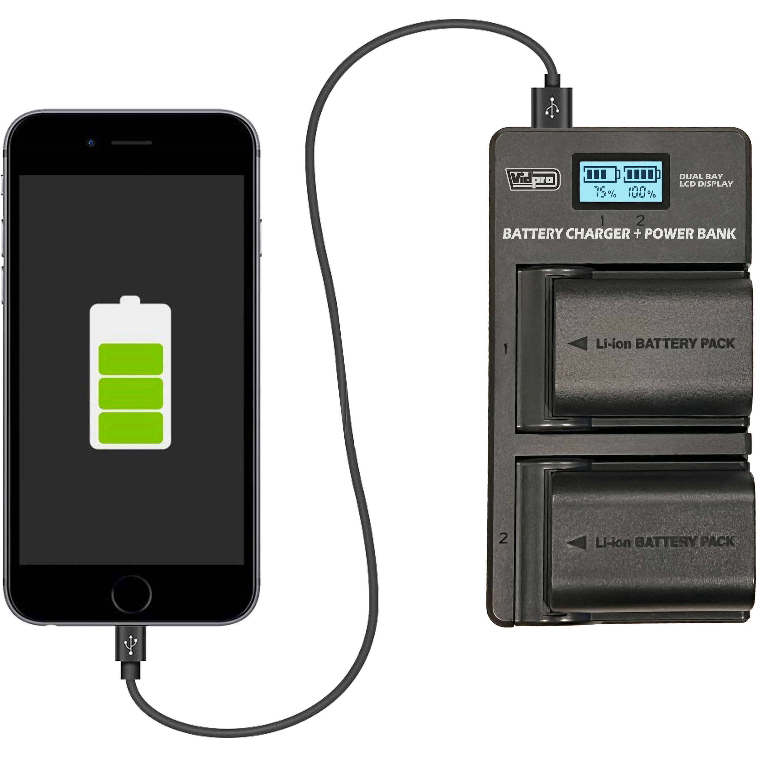 Vidpro VDL-106 Dual Bay LCD Charger with Power Bank for Kodak LB-070 - Image 5