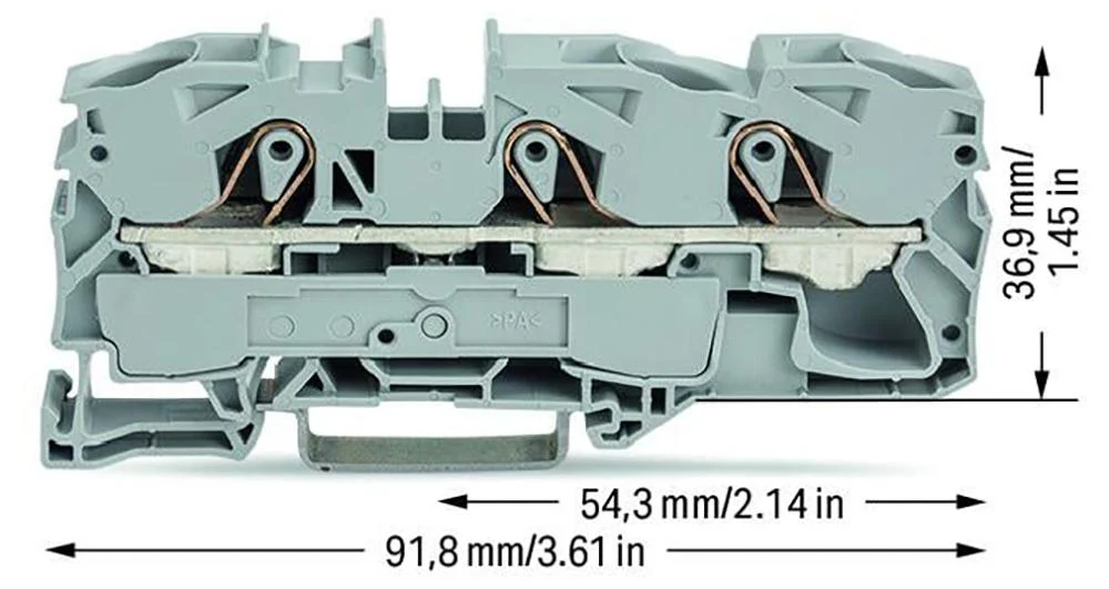 WAGO 2016-1301 DIN Rail Mount Terminal Block, 3 Ways, 20 AWG, 4 AWG, 16 mm&sup2;, Clamp, 76 A - Image 2