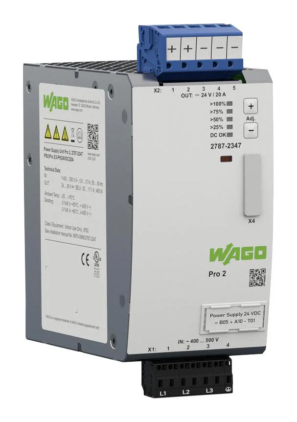 Wago 2787-2347 2787-2347 AC/DC DIN Rail Power Supply (PSU) ITE & Laboratory 1 Output 480 W 24 V 20 A