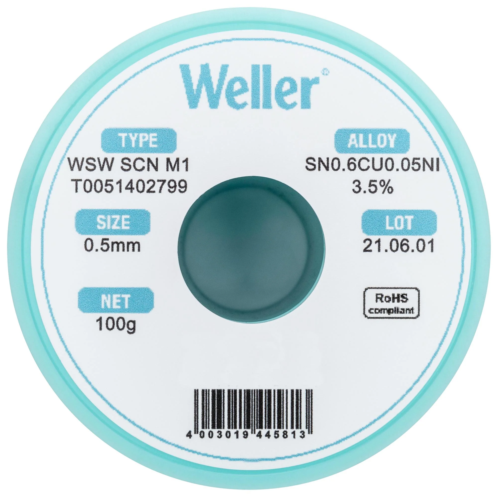 Weller T0051402799 T0051402799 Solder Wire No Clean Lead Free 99.3 0.6 0.05 Sn Cu Ni 100G 229 &Acirc;&deg;C 0.5 mm New - Image 3